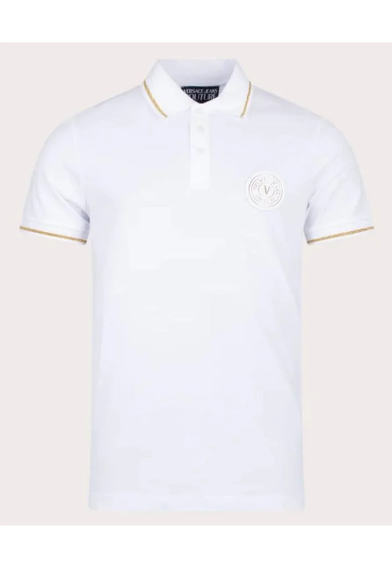 Tricou polo barbati,  Bumbac, Alb/Auriu, Alb