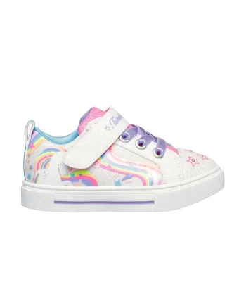 Pantofi stralucitori cu velcro si lumini Twinkle Sparks, Alb/Roz/Albastru