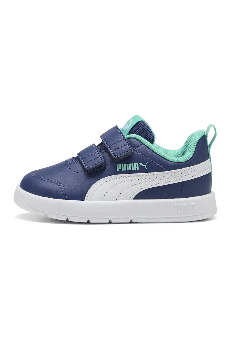 Pantofi sport Courtflex din piele ecologica cu velcro, Albastru inchis/Albastru aquamarin/Alb optic
