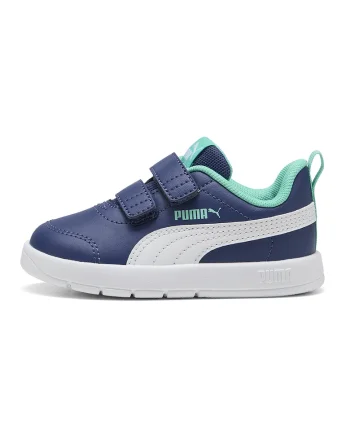 Pantofi sport Courtflex din piele ecologica cu velcro, Albastru inchis/Albastru aquamarin/Alb optic