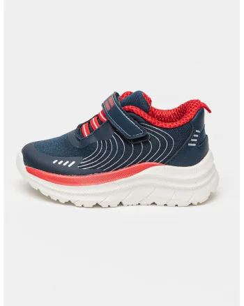 Pantofi sport din material textil cu inchidere velcro si garnituri din material sintetic, Rosu/Alb murdar/Bleumarin