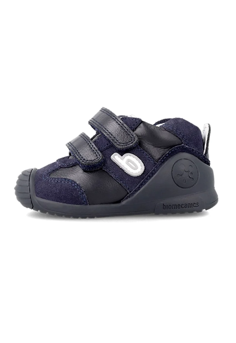 Pantofi de piele cu velcro, Albastru inchis/Albastru ultramarin