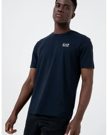 Tricou cu decolteu la baza gatului si detaliu logo, Bleumarin