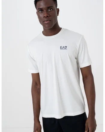 Tricou cu decolteu la baza gatului si detaliu logo, Alb