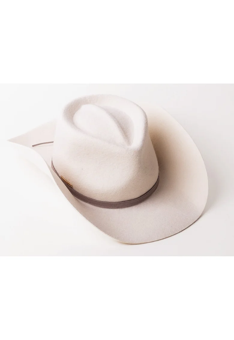 Palarie cowboy unisex din lana cu snur din piele, Alb