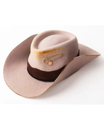 Palarie cowboy unisex din lana cu detalii cu aspect ars, Grej