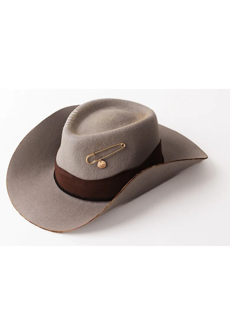 Palarie cowboy unisex din lana cu detalii cu aspect ars, Gri