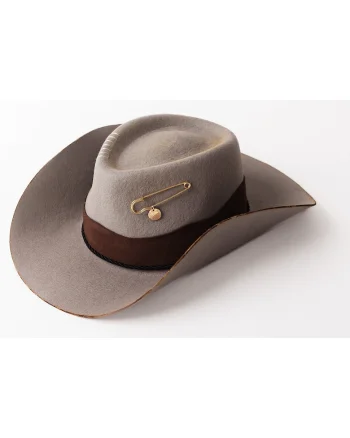 Palarie cowboy unisex din lana cu detalii cu aspect ars, Gri