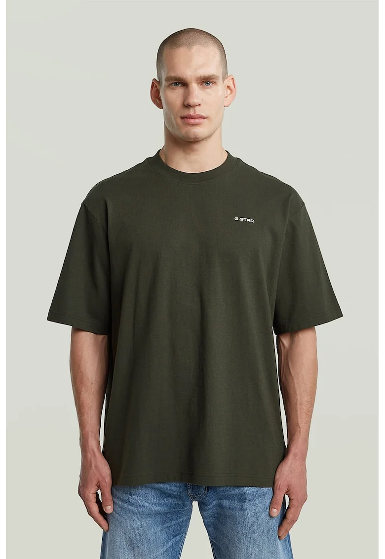 Tricou din amestec de bumbac organic cu logo discret pe piept, Kaki inchis