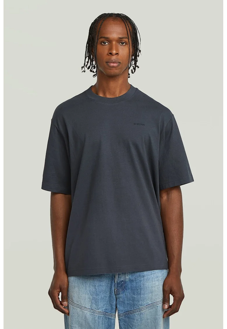 Tricou din amestec de bumbac organic cu logo discret pe piept, Gri carbune