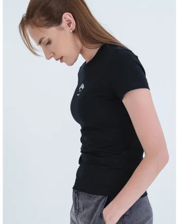Tricou slim fit cu detaliu logo, Negru stins/Alb optic