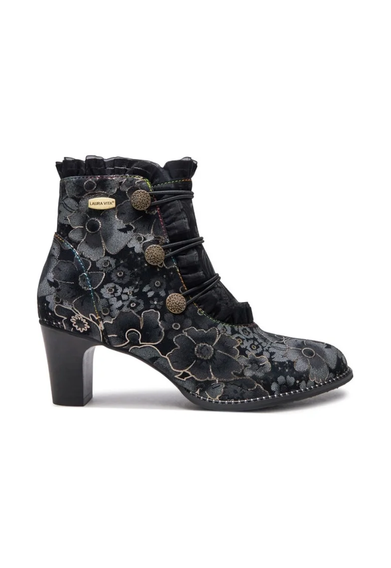 Botine dama,  304356, Piele naturala, Negru,