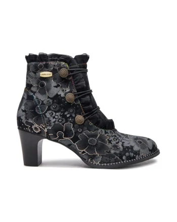 Botine dama,  304356, Piele naturala, Negru,