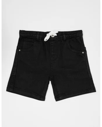 Pantaloni scurti cu model uni si snur in talie, Negru