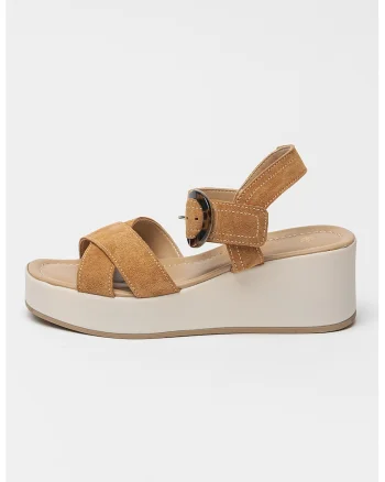 Sandale wedge de piele intoarsa, Maro deschis
