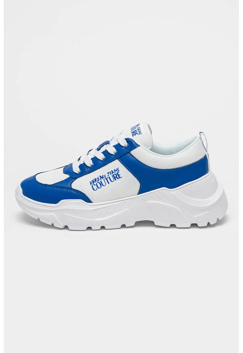Pantofi sport wedge cu garnituri de piele, Alb/Albastru royal