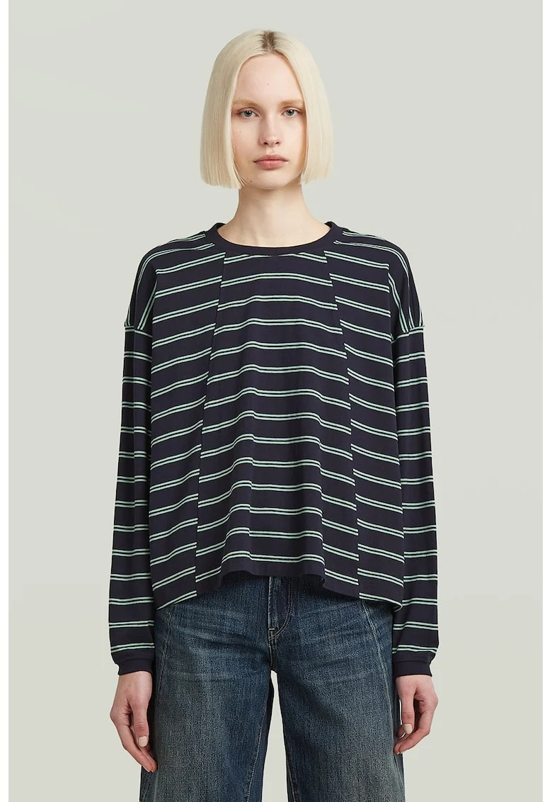 Bluza din bumbac organic cu maneci cazute, Verde aquamarin/Bleumarin