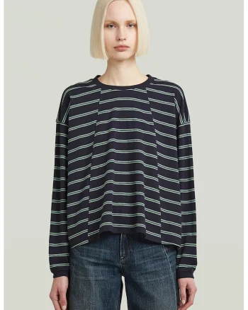 Bluza din bumbac organic cu maneci cazute, Verde aquamarin/Bleumarin