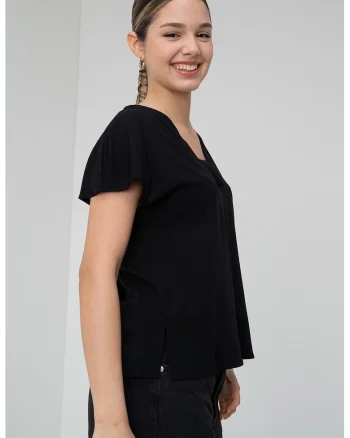 Tricou cu decolteu in V Bella, Negru