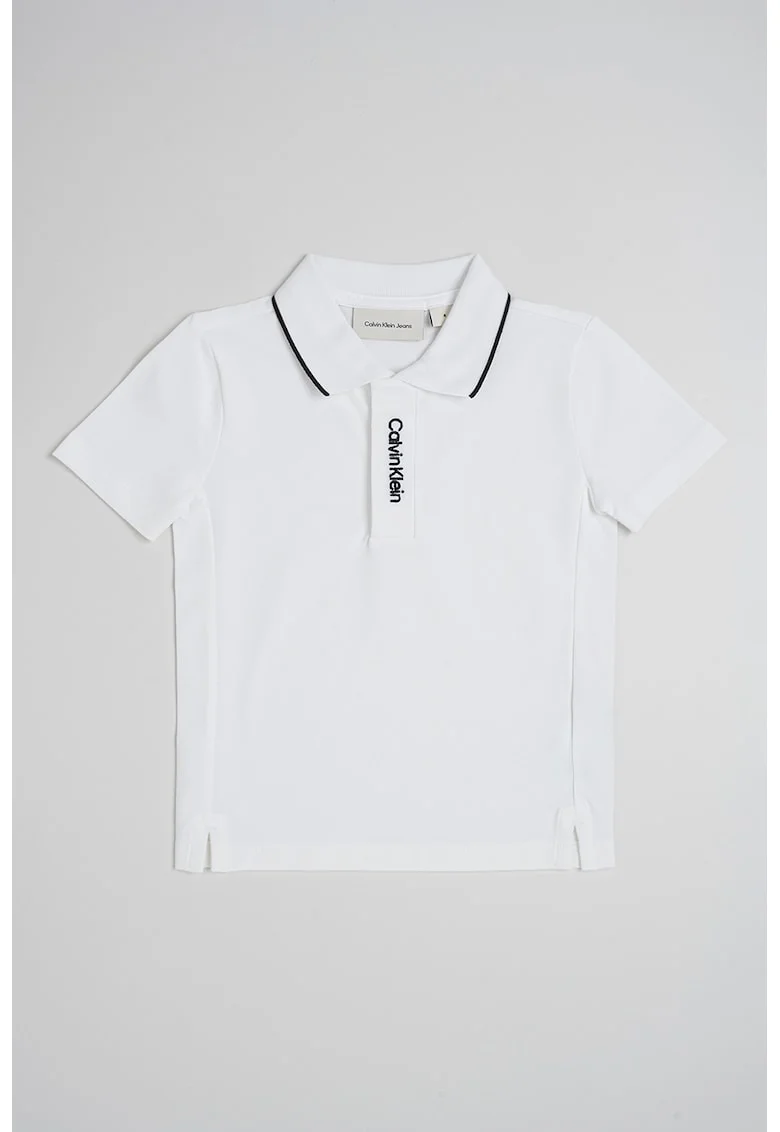 Tricou polo cu logo brodat, Negru stins/Alb optic
