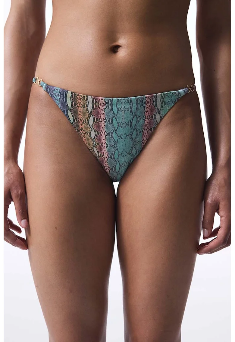 Bikini brazilieni cu model piele de sarpe, Galben/Turcoaz/Roz