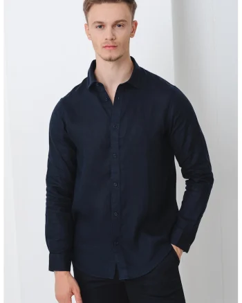 Camasa regular fit din in, Bleumarin