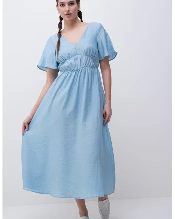 Rochie maxi cu decolteu in V, Albastru pastel