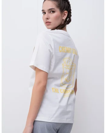 Tricou de bumbac organic cu imprimeu, Alb/Galben