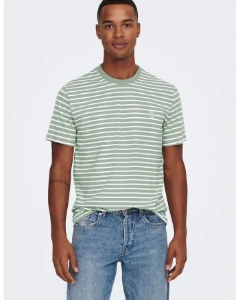 Tricou in dungi cu decolteu la baza gatului, Alb/Verde