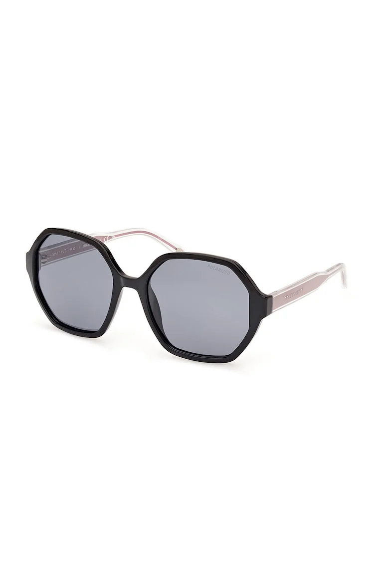 Ochelari de soare patrati cu lentile polarizate, Negru/Roz prafuit/Transparent