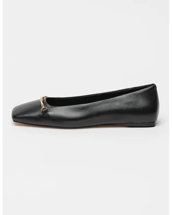 Balerini de piele cu varf patrat, Negru