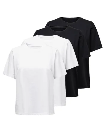 Set de tricouri regular fit din bumbac - 4 piese, Alb/Negru