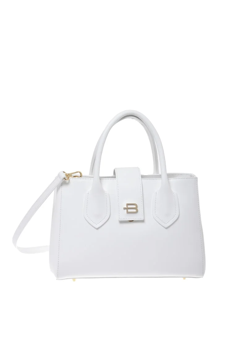 Geanta piele cu maner si bareta detasabila, Alb, 19x27x13