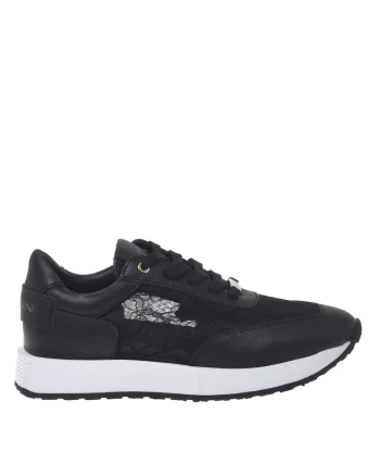 Pantofi sport din piele si dantela cu model unisex, Negru
