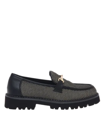 Pantofi loafer cu aplicatie metalica, Negru