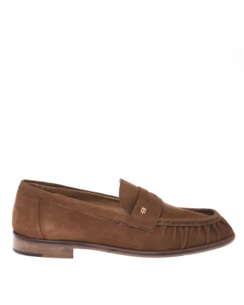 Pantofi loafer de piele intoarsa cu model uni, Maro