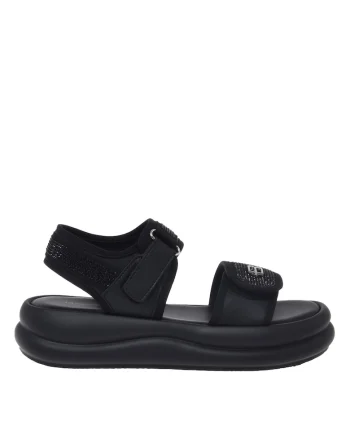 Sandale cu strasuri si velcro, Negru