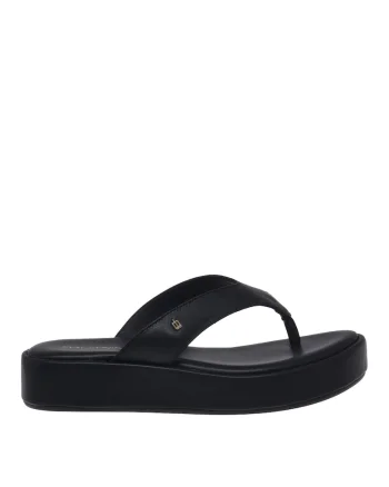 Papuci flip-flop din piele cu platforma, Negru