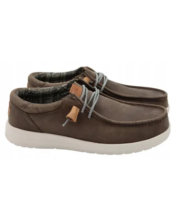 Pantofi Sport Barbati, Heydude, Wally Grip Craft Leather 40175-030, Maro, Piele Naturala Durabila/Stilata, Sistem Easy-On, Talpa Grip Antiderapanta/Stabilitate, Tehnologia Flex & Fold Miscare Naturala, Maro
