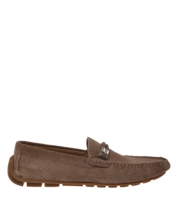 Pantofi loafer din piele intoarsa cu bareta decorativa, Bej