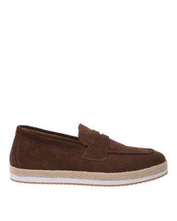 Pantofi loafer uni din piele intoarsa, Maro