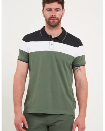 Tricou polo cu model colorblock, Alb/Verde/Albastru ultramarin