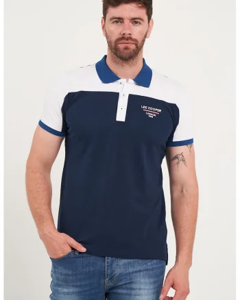 Tricou polo cu model colorblock, Alb/Bleumarin