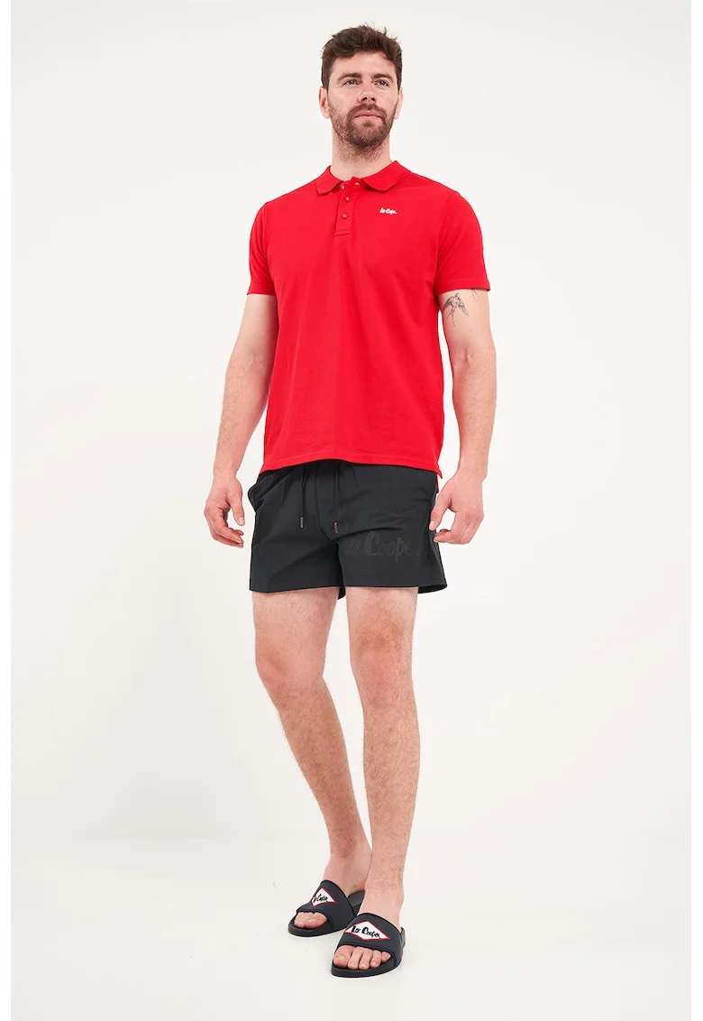 Pantaloni scurti de baie uni cu talie medie, Negru