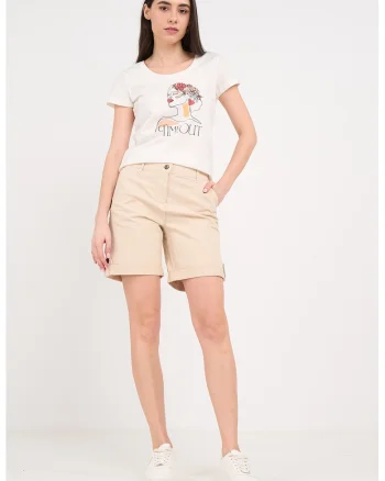 Pantaloni scurti din amestec de bumbac cu buzunare, Bej sampanie