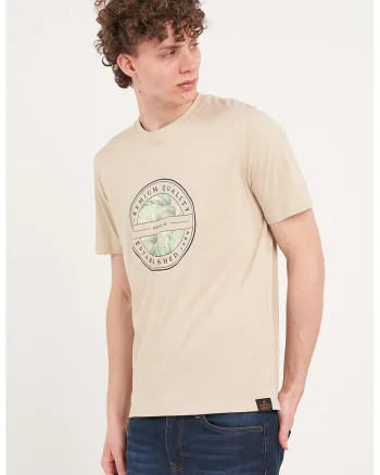 Tricou de bumbac cu imprimeu pe piept, Bej