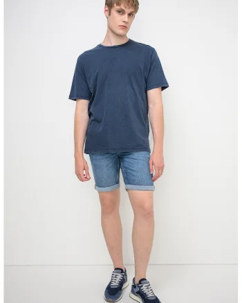 Tricou din bumbac cu model uni, Albastru inchis