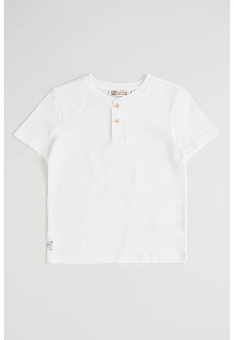 Tricou din bumbac cu fenta cu nasturi, Alb optic
