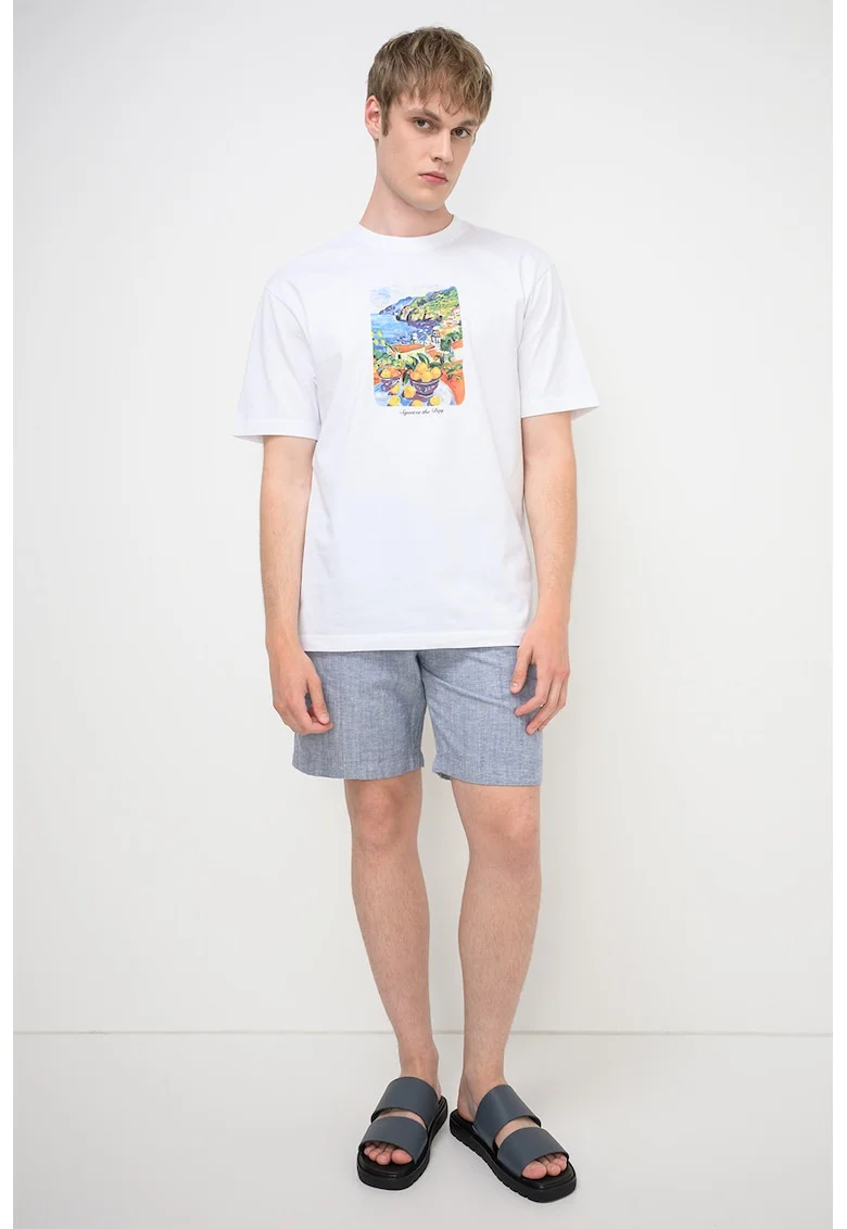 Tricou din bumbac organic Fred Graphic, Portocaliu/Albastru inchis/Alb optic