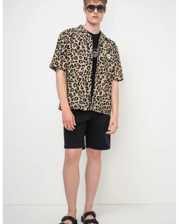 Camasa relaxed fit cu model animal print Zeke, Negru/Bej/Verde masliniu
